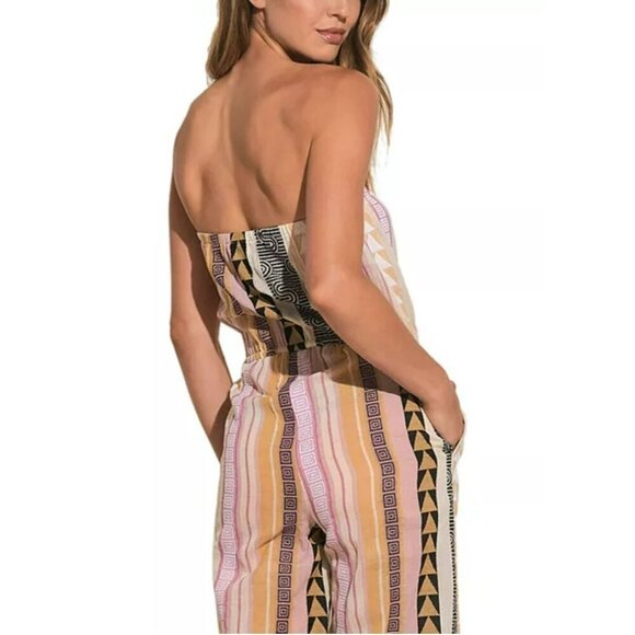 Elan Women's Jumpsuit Cropped Size Medium Strapless Colorful Cotton Striped - Picture 2 of 12